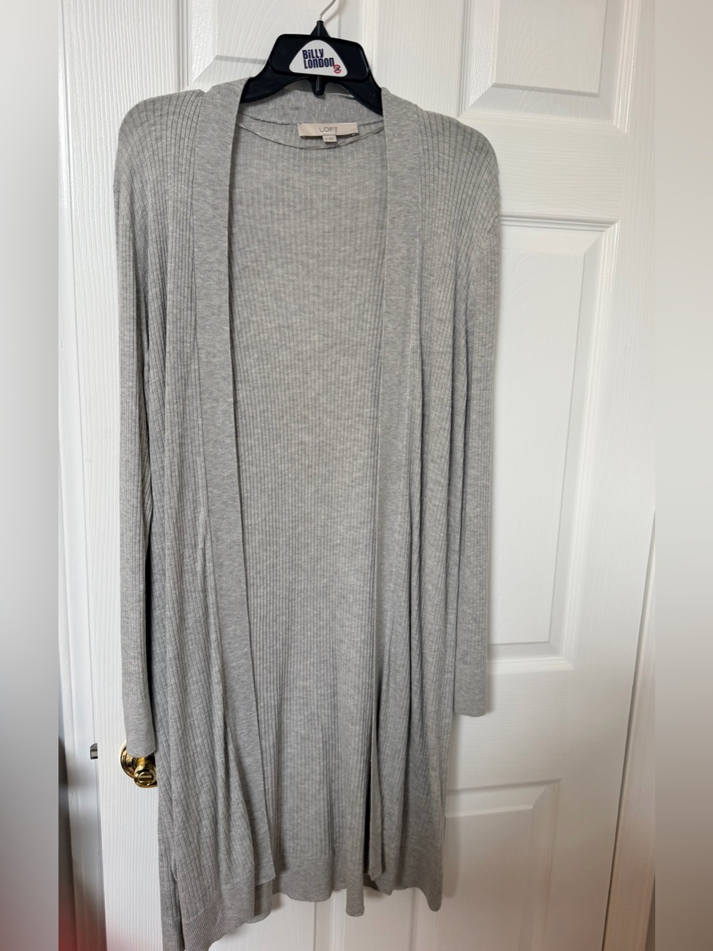 LOFT Gray Ribbed Duster Cardigan Long Open Front Sweater Size XL